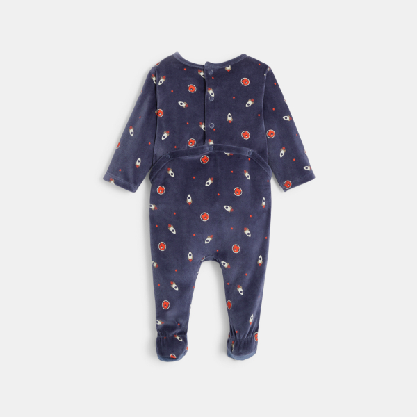 بذلة نوم مزينة برسوم صواريخ، باللون الأزرق للأولاد الصغار